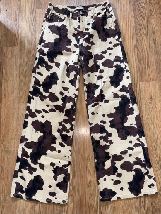 Oat New York Denim - Oat New York Cream and Dark Brown Cowprint Wide Leg Jeans